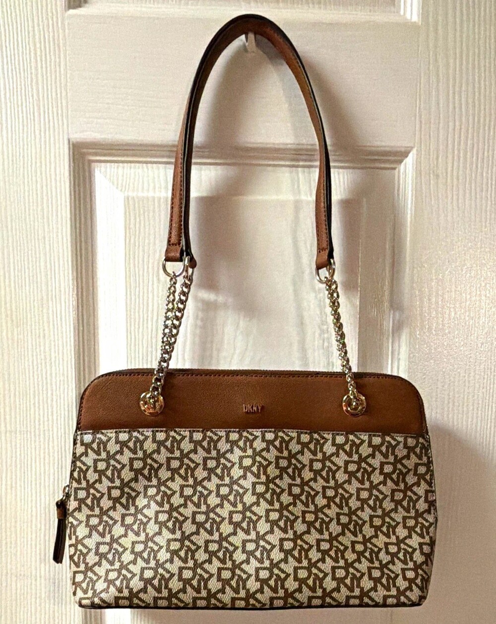 DKNY Bryant Park Medium Triple Compartment Top Zip Satchel - Chino/Caramel